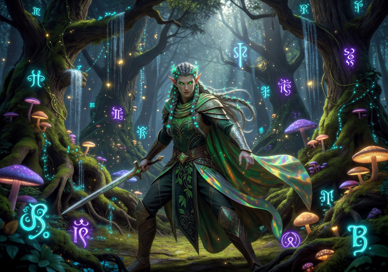 Elf Kingdom Slot Game Preview showing glowing magical runes and forest elements